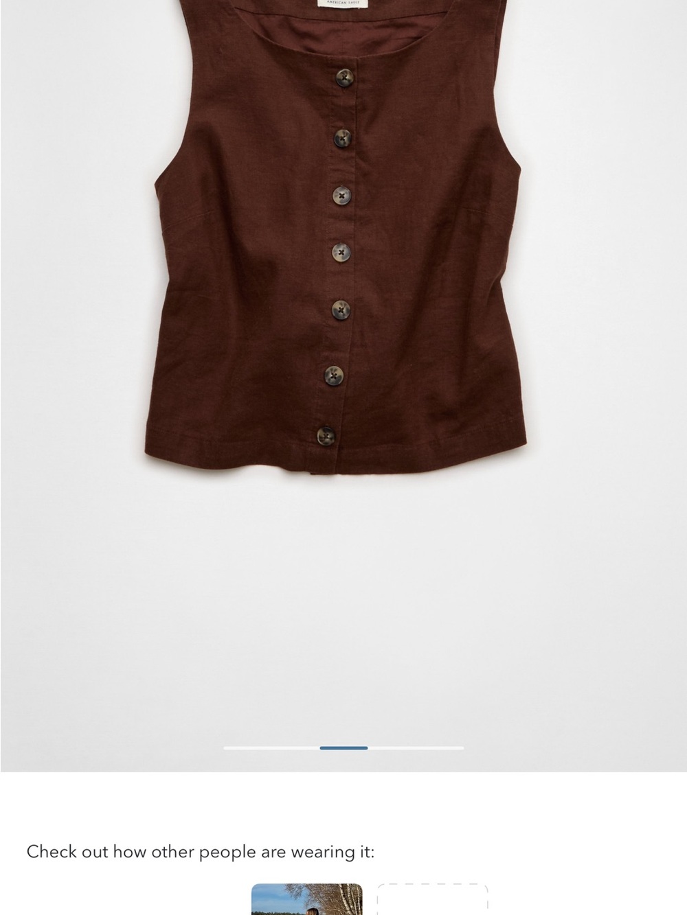 American Eagle Outfitters Dark Brown Button-Front Tank Top